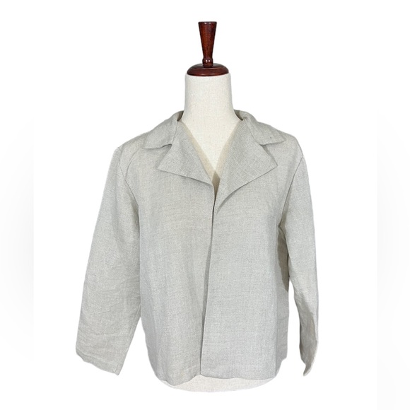 Linen Blend Lagenlook Minimalist VTG Coldwater Creek Beige Open Front Cardigan - Picture 2 of 11